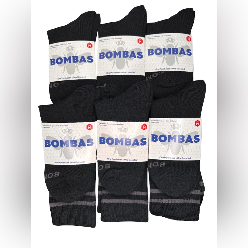 6 PACK BOMBAS CALF CREW SOCKS SIZE MEDIUM UNISEX BLACK CLASSIC